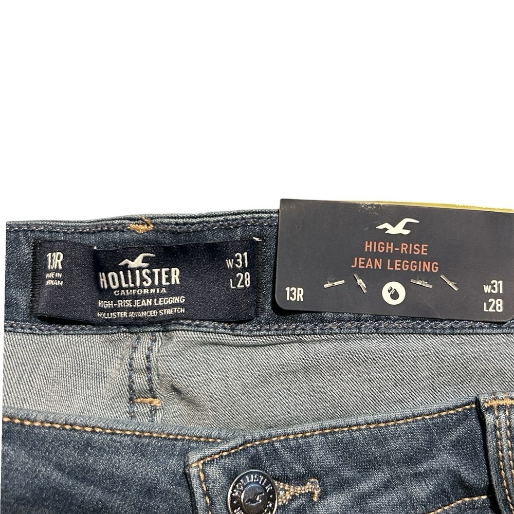 HOLLISTER High Rise Jean Legging sz 13R / W31 x L28 Dark Blue Distressed NWT - Picture 9 of 12